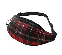 Red and black plaid Fanny Pack for Men Women, Waterproof Sports Waist Bag Fashion Belt Bag Crossbody Bags Hip Bum Bag with Adjustable Strap Large Sling Bag Purse for Travel Hiking