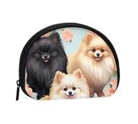 Red and black plaid Mini Coin Purse Pouch Change Holder, Shell Shape Zip Around Wallet,Credit Card Holder for Women, Pomeranians Pattern, One Size, Classic