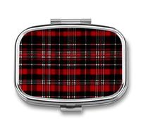 Red and Black Plaid Pill Box 2 Compartments Portable Travel Pill Case Mini Medicine Organizer for Pocket Purse Metal Waterproof Medicine Container Holder Vitamin Fish Oil