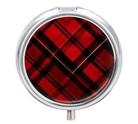 Red and Black Plaid Pill Box Round Portable Small Pill Case Waterproof Travel Pill Box Organizer for Pocket Purse and Daily Convenience