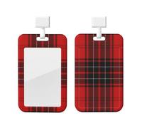 Red and Black Plaid Print Card ID Badge Holder with Breakaway Lanyard,for Doctor Teacher Nurse Staff Office