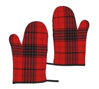 Red And Black Plaid Print Waterproof Oven Mitts Versatile Size 5.9 X 11in Non Slip Bbq Gloves For Kitchen