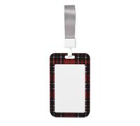 Red and Black Plaid Printed Card Badge Holder with Neck Strap, Vertical Cards Holder Anti-Scratch and Easy-Scan, for Office, School