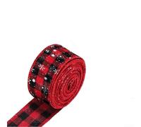 Red and black plaid ribbon with snowflake design for festive decorations and craft projects, cloth material, 6 3cm wide and 6m long