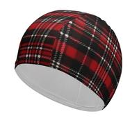 Red and Black Plaid Swim Cap for Women Men Swimming Hat Bath Waterproof Pool Caps for Long Thick Curly Hair