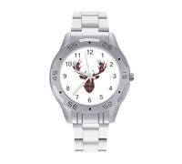 Red and Black Plaid Tartan Moose Head Quartz Watch Alloy Watch Dress Decorative for Business Men Women with Design Pattern Print