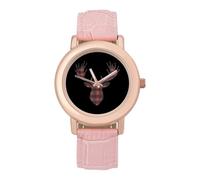 Red and Black Plaid Tartan Moose Head Women's Wrist Watch Fashion Wristwatches with Pink Strap Gifts for Women Mother Wife Birthday