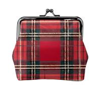 red and black print plaid wallet for women with kiss clasp waterproof