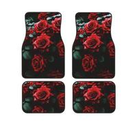 Red And Black Rose Car Floor Mats Set Of 4,Front Rear Carpets Mats