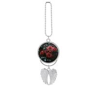 Red and Black Rose Car Hanging Pendant, Zinc Alloy Rearview Mirror Charms - Relieve Visual Fatigue, Vintage Keychain Pendant, Lucky Car Interior Hanging Decoration, Silver-Style