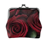Red and Black Rose Full Double-Sided Printed Pattern Women's and Girls' Fashionable Leather Kiss Lock Coin Purse Card Bag