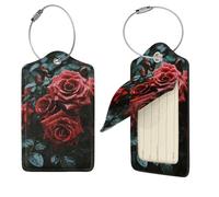 Red and Black Rose Luggage Tag for Suitcase PU Leather Suitcase Tag with Stainless Steel Loop and Address Card Baggage Tags Cute Bag Name Travel Tags ID Labels for Women Men 1 PC