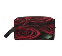 (Red and Black Rose) Print Large Travel Toiletry Bag - 600d Oxford Fabric, Foam Padding, Gym & Weekend Trip Organizer