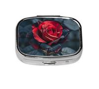 Red and Black Rose Print Square Pill Box,Portable for Pocket Or Purse Pill Organizer Pill Container Holder
