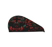 Red and Black Rose Printed Hair Towel Wrap, Super Absorbent Dry Hair Cap for Women Shower Caps for Gym Salon Bath Shower