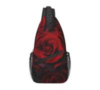 Red and Black Rose Printed Sling Bag Crossbody Backpack for Men Women, Versatile Casual Shoulder Chest Bag for Running Hiking Cycling Travel Work