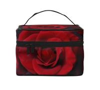 Red and Black Rose Printing Makeup Bag for Women Portable Travel Cosmetic Case Make Up Organizer Bag Beauty Box with Inner Pouch and Handle