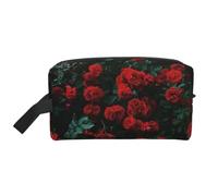 Red and Black Rose Prints Large Makeup Bag Makeup Pouch with Handle, Portable Simple Travel Makeup Organizer Case for Women