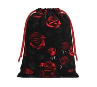 Red And Black Roses Print Drawstring Gift Bag,Party Gift Bags,Reusable Christmas Drawstring Wrapping Bags