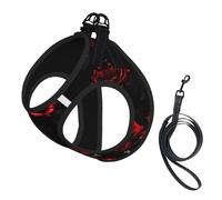 Red And Black Roses Print Pet Leash Vest,Breathable Mesh Pet Harness, Reflective For Small Medium Dogs Safe Easy Walking