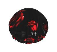 Red and black roses Print Shower Cap, Shower Cap for Women Reusable, Waterproof Bath Cap,Quick Drying Bath Hair Cap
