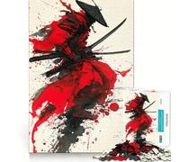 Red And Black Samurai Ink Painting Jigsaw Puzzle for Adults 1000 Pieces Mind Puzzle Calm Pastime Image Assembly Lovely Present (38x52cm)