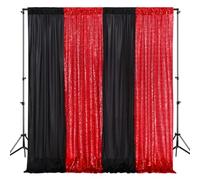 Red and Black Sequin Backdrop Set 2.5x10ft 4 Panels - 2 Sequin + 2 Polyester for Valentine’s Day Prom Halloween Backdrop