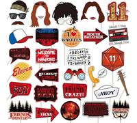Red and Black Stranger Party Decorations Photo Booth Props, 34 Pcs Horror Forest Welcome to The Other Side Adventure Themed Photo Props Birthday Party Supplies