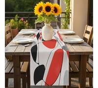 Red And Black Table Runner 16x72 inch Geometric Classic Cotton Linen Dining Table Runner Ideal for Dresser Kitchen Coffee Tables - Machine Washable