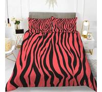 red and black Zebra printed Bedding Set, soft Microfiber animal stripe Duvet Cover Double for Kids Boys Girls bedroom decor, abstract geometry Quilt Cover with Zipper Closure Do