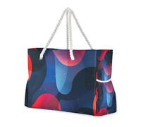 Red and Blue Abstract Lines Sturdy Beach Bag Tote with Side Pocketes Shoulder Weekender Overnight for Pool Gym Grocery Travel