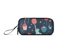 Red and Blue American Balloon Lady Liberty Nylon Pencil Bag School Large Capacity Pencil Cases for School Stationery Organizer for Preppy School Boys