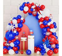 Red and Blue Balloons Arch Kit, 121 Pcs Red Blue White Balloon Garland Kit | w/ 4D Star Foil Balloon* 3 & Confetti Balloons, for Birthday Union Jack Royal Circus Nautical Baseball Theme Party Decoration