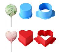 Red and Blue Cake Pop Cutter Set, 2 Heart and 2 Circle Moulds | Reusable Baking Tools for Cake Pops, Cookies and Desserts