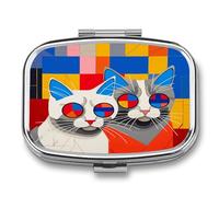 Red and Blue Cat Weekly AM/PM Pill Organizer.Waterproof Portable Compact Travel Pill Organizers.Small Pill Box for Medicine Holder for Vitamins Medication.