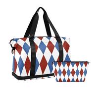 Red and Blue Check 4th of July Independence Day Travel Duffel Bag with Wet Pocket Adjustable Strap Gym Bag for Trip Waterproof for Men Women