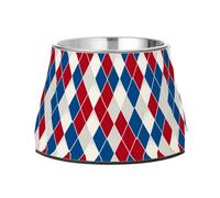 Red and Blue Diamond Grid Pattern Dog Raised Bowl, 540 ML Feeding Food Pet Bowl Stainless Steel Non-slip High Capacity Cat Bowl