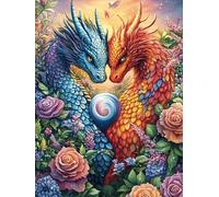 Red And Blue Dragon in Flower Garden 1000 Piece Premium Jigsaw Puzzle Fantástico Cuento De Hadas Animal Adult Jigsaws Brain Training Hobby Home Decor Winter Gift Unique Shaped Recycled Cardboard 1000