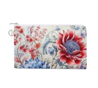 Red And Blue Flowers Coin Purses with Zipper, Personalized Zero Wallet for Shopping, Small Makeup Pouches Bag for Travel, Card Organizer Case, Portable Canvas Change Purses