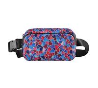 Red and Blue Geometric Pattern Stained Glass Style Cute Crossbody Bag Waist Packs for Men Women Mini Croose Body Purse with Adjustable Strap for Travel Shopping Running