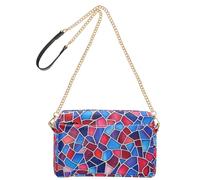 Red and Blue Geometric Pattern Stained Glass Style Fashion Crossbody Bags For Women Vegan Leather Casual Everyday Purse Waterproof Shoulder Hand Bags