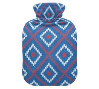 Red and Blue Grid Travel hot Water Bottle with Soft Cover, 2L Warmer Bag for Sore Muscle, Pain Relief, bolsas de agua Caliente para Dolores