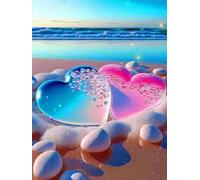 Red and Blue Hearts on the Beach - 1000 Piece Paper Jigsaw Puzzle - Creative and Educational Classic Puzzle for Adults Against Stress 38x52cm