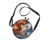 Red and Blue Ice and Fire Phoenix Round Crossbody Wallet Purse Womens Comfort with Adjustable Strap Women's Shoulder Handbags For Hiking Traveling Canvas Messenger Purse