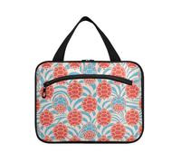 Red and Blue Japanese Tortoiseshell Waves Hanging Travel Hanging Toiletry Bag with Hook, Designer Chic Skincare Bag for Accessories for Women Work bolso para maquillaje de Mujer L