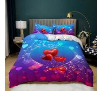 Red and Blue Love Heart Pattern Duvet Cover 200X200,Abstract Art Design 3D Heart Print Bedding Set,Gold Glitter Quilt Cover with Zipper Closure,Blue Purple Ombre Double
