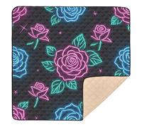 Red and Blue Neon Fluorescent Roses Cute Foldable Baby Activity Play Mat for Floor Waterproof Padded Play Mat for Babies Infants Toddlers, 50'' x 50''