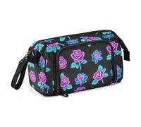 Red and Blue Neon Fluorescent Roses Pencil Case Organizer Large Capacity Bag with Zipper with Slot Cases with Pencil Holder for Teacher School Must Haves