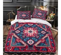 Red And Blue Pattern in Traditional Folk Art Style Duvet Cover Set 3 Piece Bedding Set 3D Print Soft Microfibre Polyester Cover with Pillowcases, Quilt Cover Super King（260x220cm）