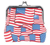 Red and Blue Personalized American Patriotic Flags Leather Purse Cute Buckle Kiss Lock Coin Purse American Patriotic Flags Red Blue Flags, Red Blue American Patriotic Flags, Classic